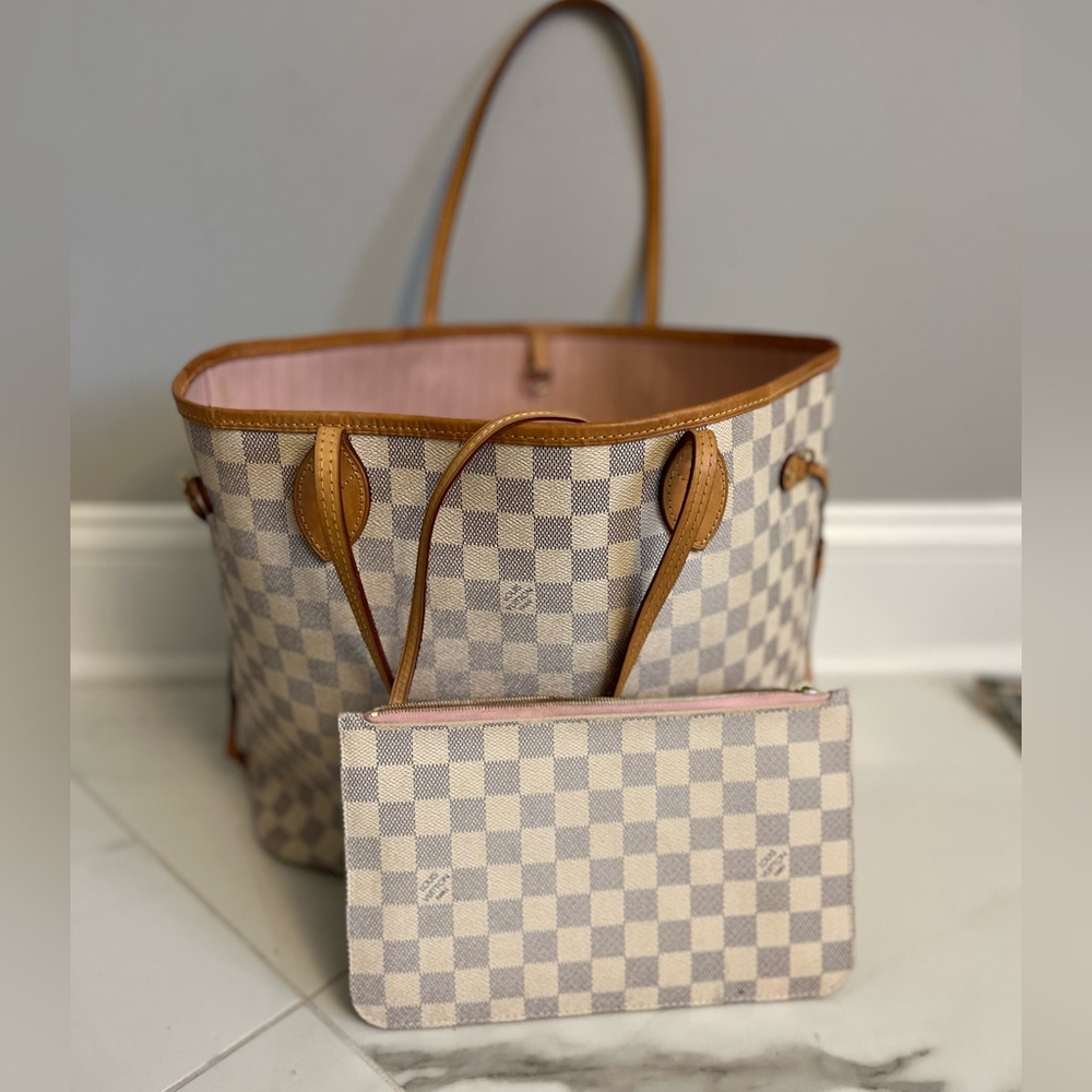 Louis Vuitton Beige and Brown Checkered Tote with Pouch